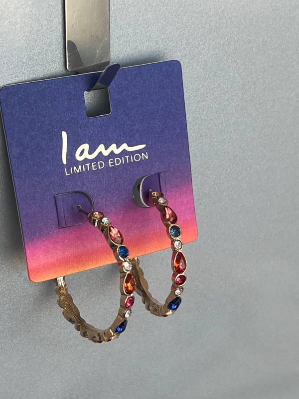 گوشواره‌های حلقه‌ای نگین‌دار رنگی برند Iam Limited Edition