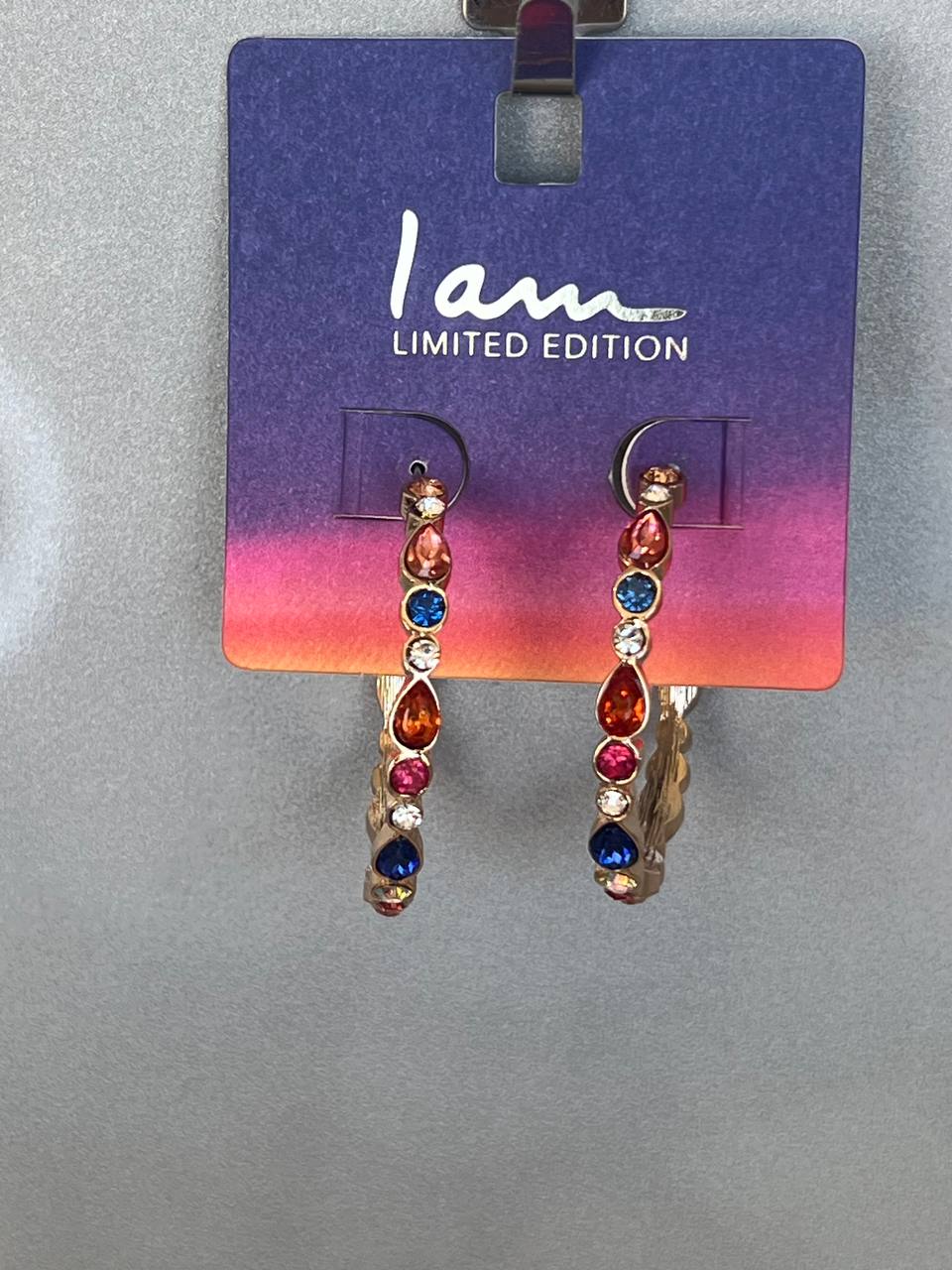 گوشواره‌های حلقه‌ای نگین‌دار رنگی برند Iam Limited Edition