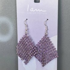 گوشواره زنانه I Am مدل Limited Edition طرح لوزی با نگین‌های بنفش
