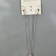 گردنبند نقره زنانه با نگین صورتی مدل Accessories