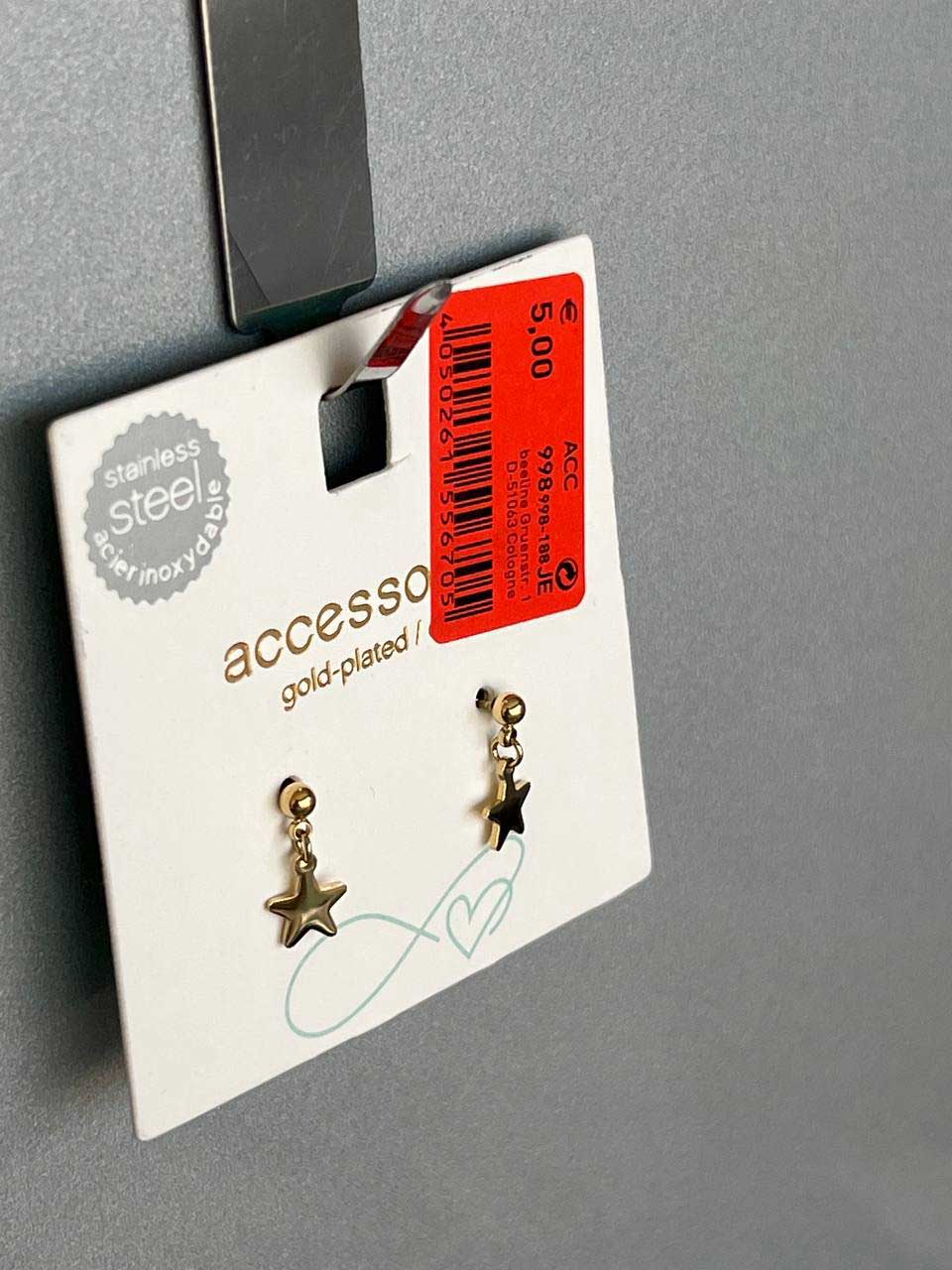 گوشواره میخی آویزدار، استیل ضد زنگ، روکش طلا Accessories