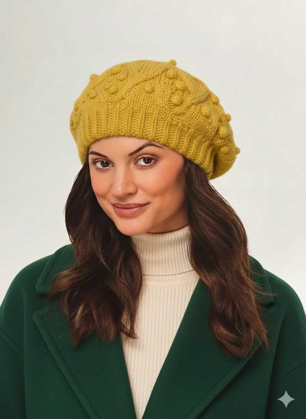 کلاه برت بافتنی زرد I am مدل French Knitted Beret