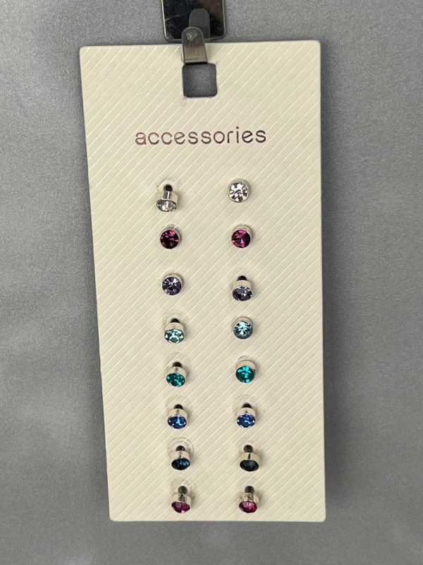 ست 8 تایی گوشواره‌ میخی سنگی رنگی از برند Accessories