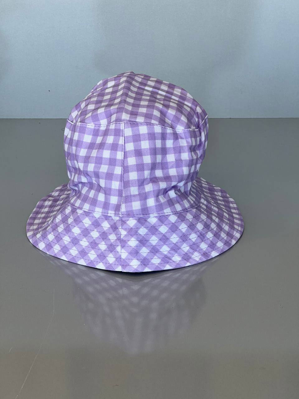 کلاه سطلی دخترانه چهارخانه بنفش