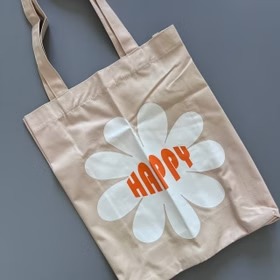 کیف پارچه‌ای طرحدار گل با نوشته "HAPPY" 🌼👜