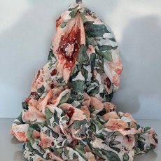 شال گل آبرنگی سبز و نارنجی