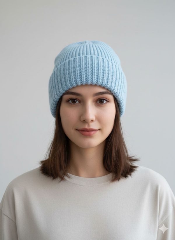 کلاه بافتنی بینی (Beanie) آبی آسمانی