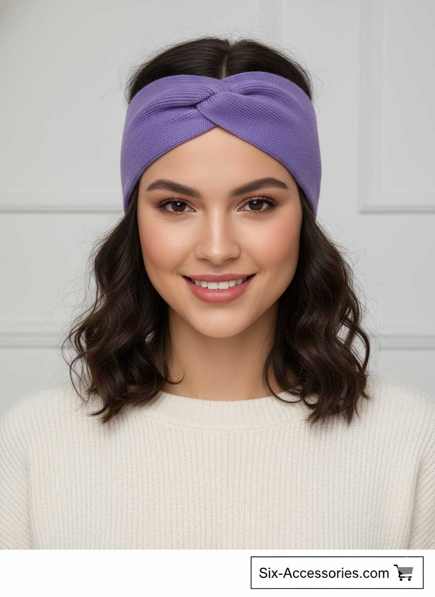 هدبند بافتنی بنفش یاسی