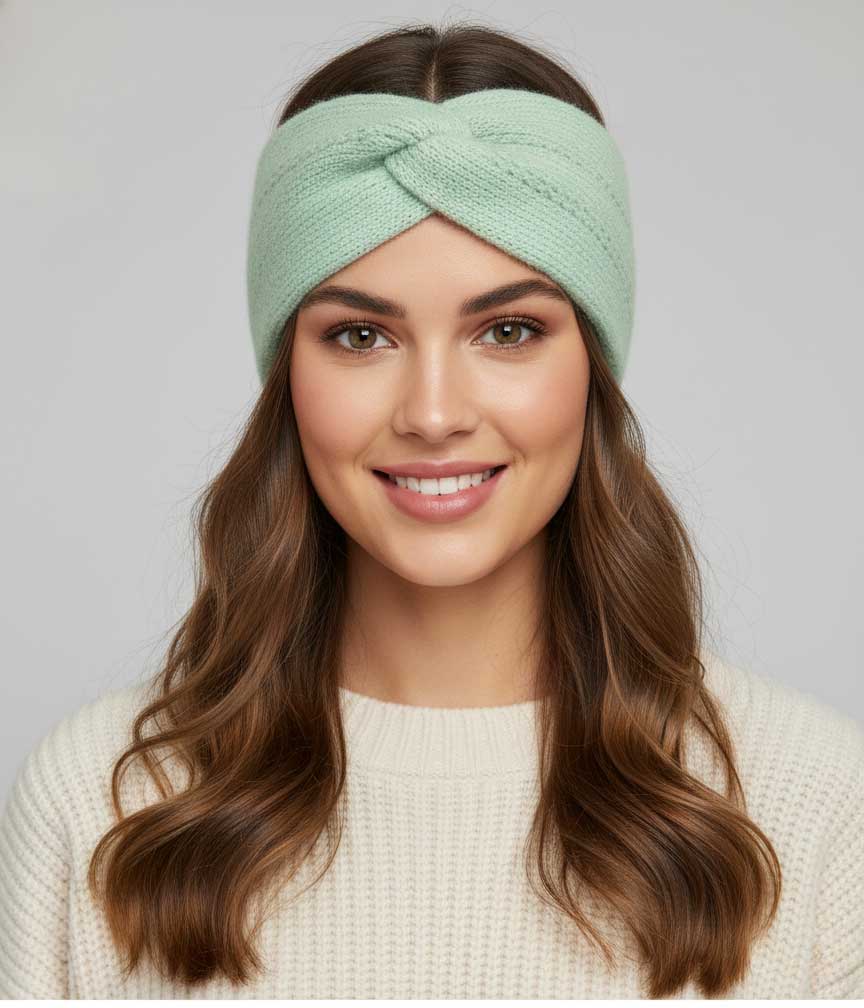 هدبند بافتنی سبز نعنایی